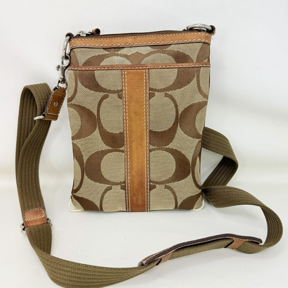 Coach Crossbody Canvas Shoulder Bag Signature Logo Beige